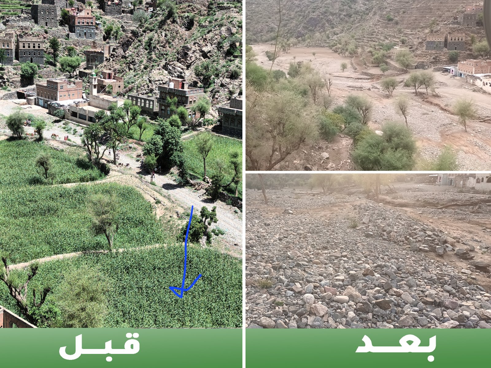 تأثير السيول على اراضي المزارعين في مقبنة-تعز